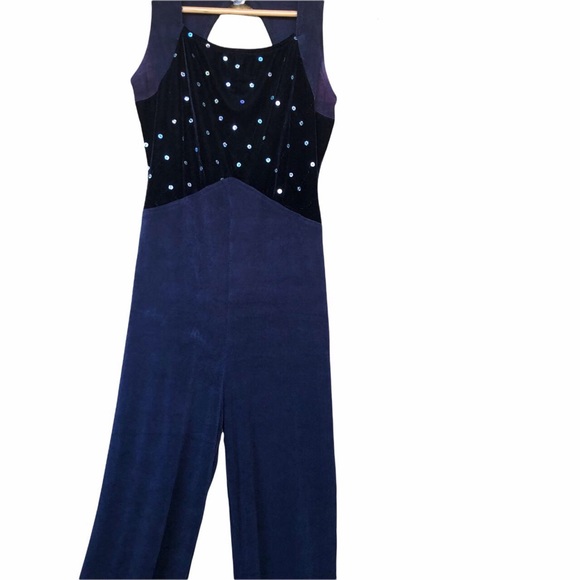 Vintage polyester/spandex jumpsuit in midnight blue with sequins - Picture 2 of 4